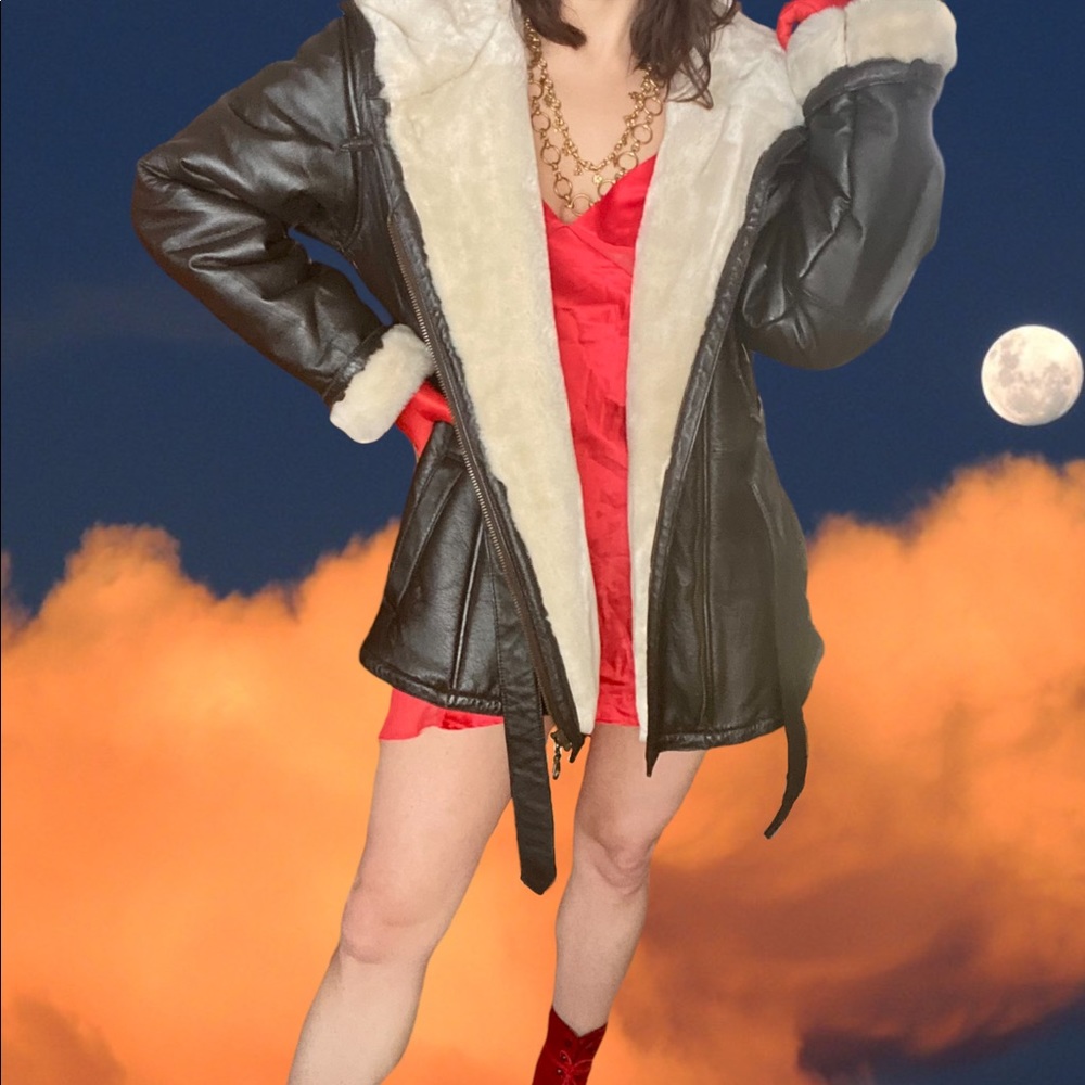 ❤️Vintage 90s Y2K Wilsons Leather Faux Fur Lined Hooded Belted Heavy Winter Coat